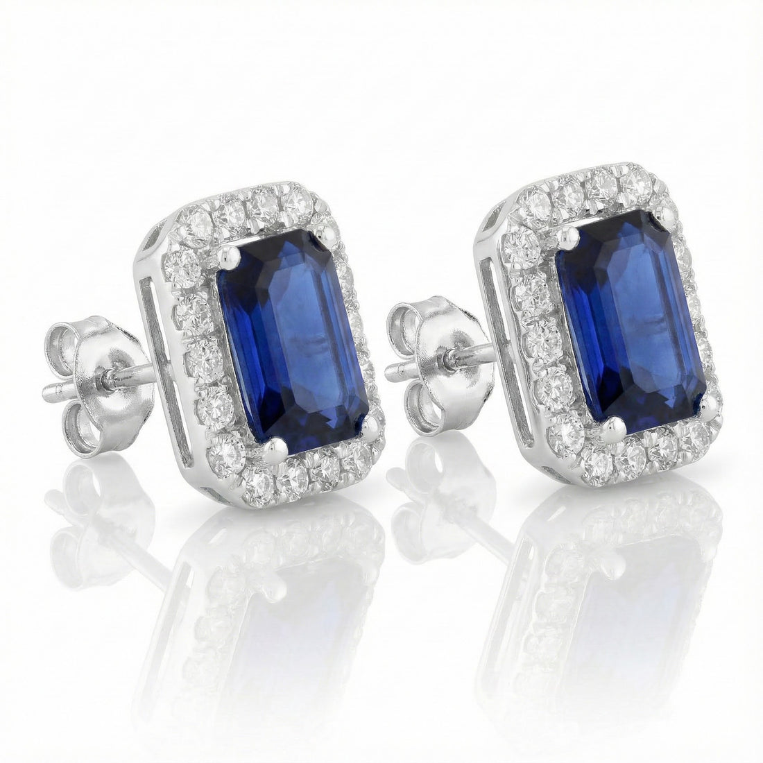 Sapphire & Diamond Halo Stud Earrings | 14K White Gold | 0.25 ctw - Brownee Jewelers