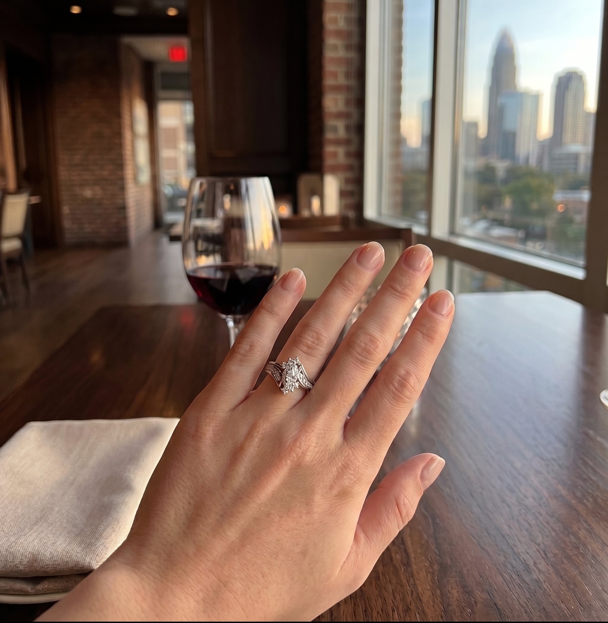 Tiny Center Marquise Diamond Halo Bridal Set with Round Diamond Accents and Curved Diamond Bands all in 14K White Gold