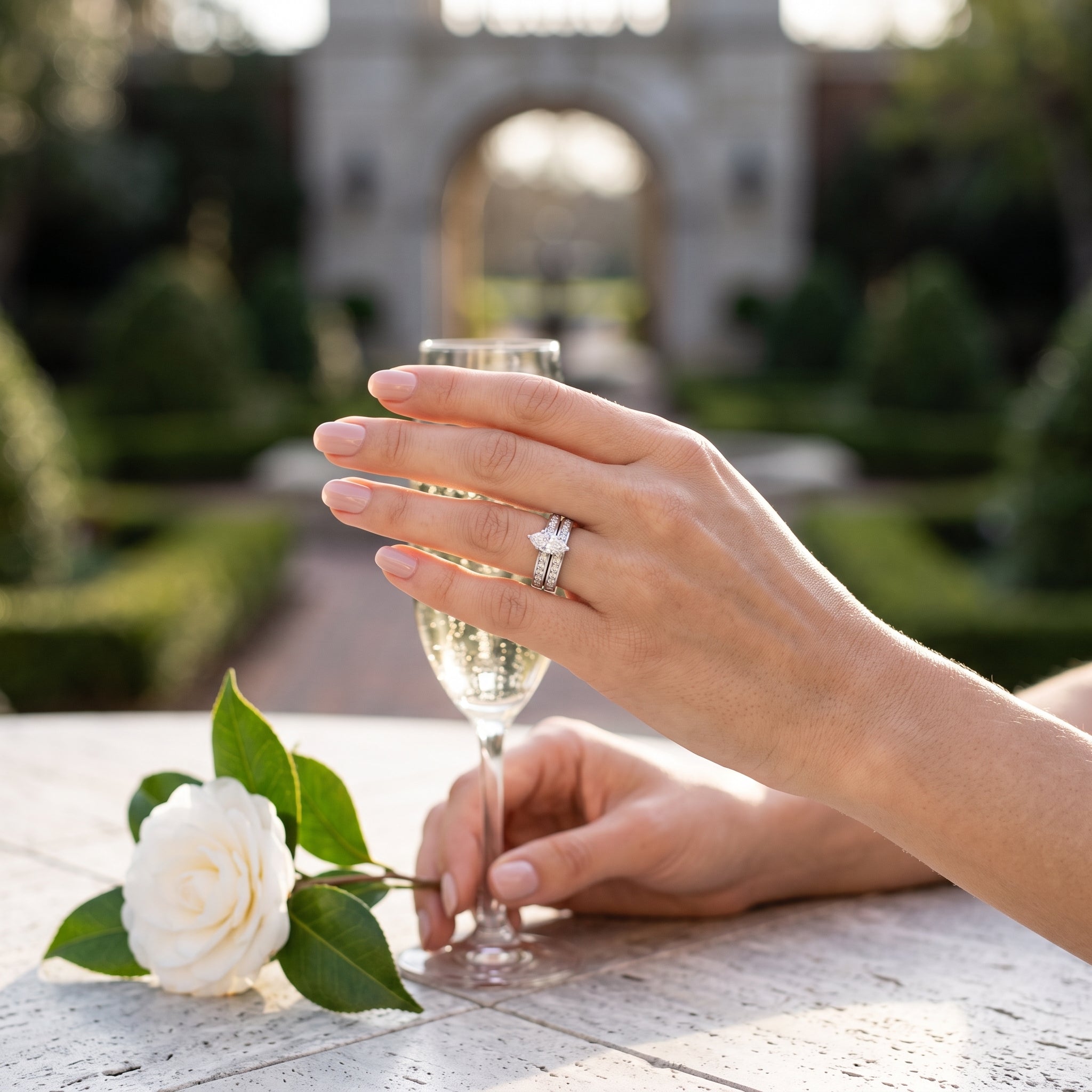 1 Carat Marquise Center Diamond Bridal Set with Channel-Set Princess Cut Diamond Accents on both Engagement and Wedding Bands all in 14K White Gold