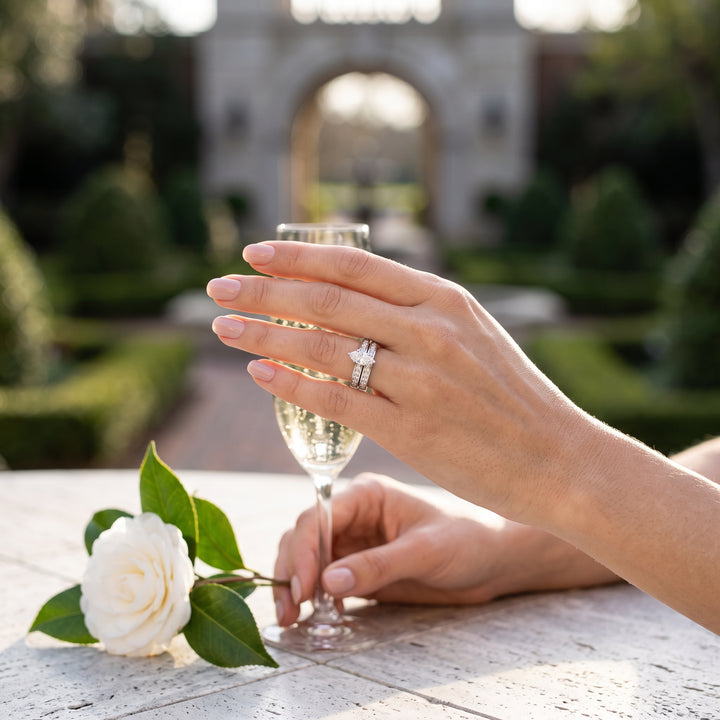 1 Carat Marquise Center Diamond Bridal Set with Channel-Set Princess Cut Diamond Accents on both Engagement and Wedding Bands all in 14K White Gold