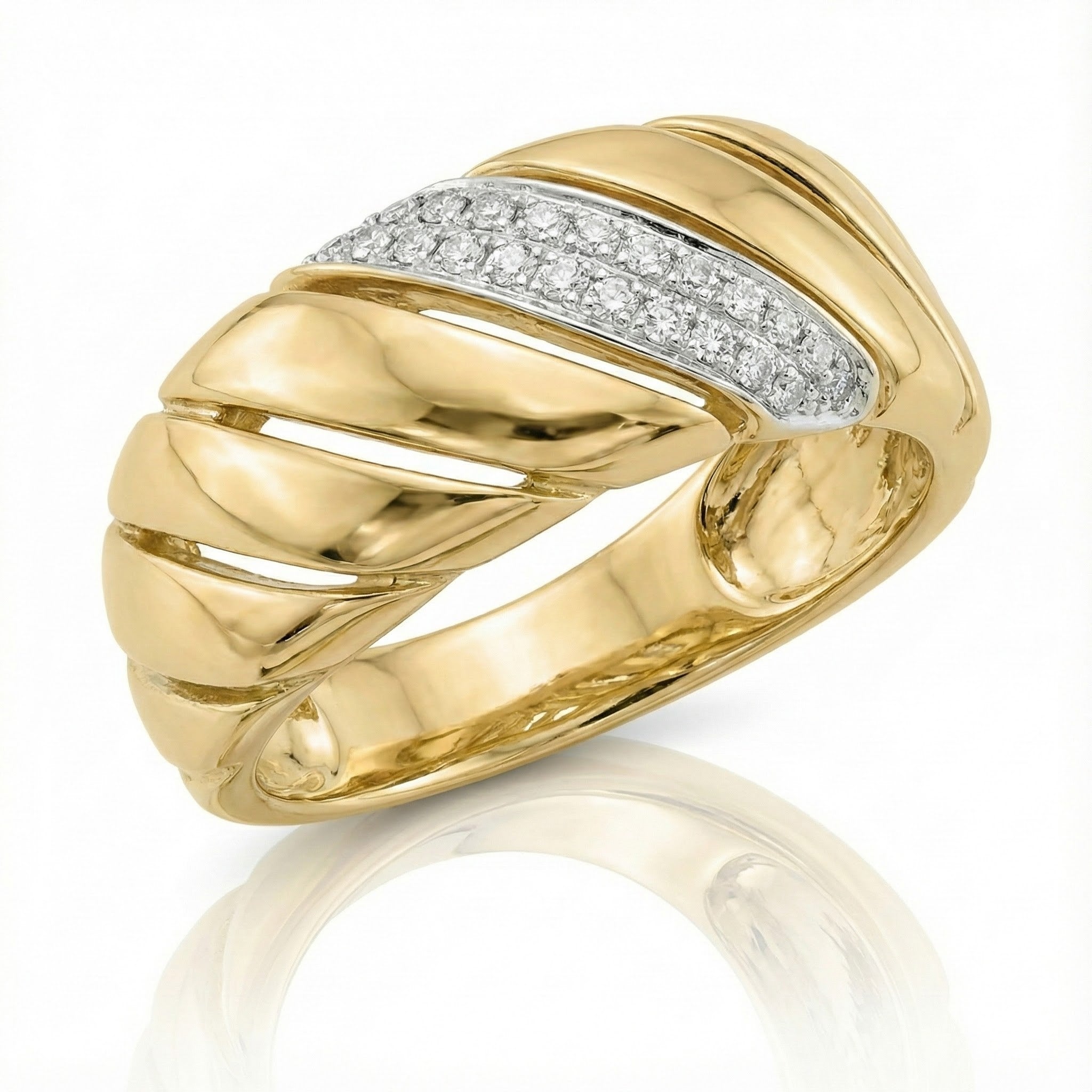 Le Vian® 14K Honey Gold™ Vanilla Diamond® Swirl Ring (0.15ctw) Sleek, sculptural, and effortlessly elegant—this Le Vian® ring features 1/6 cts. of shimmering Vanilla Diamonds® set within a polished, flowing swirl of 14K Honey Gold™