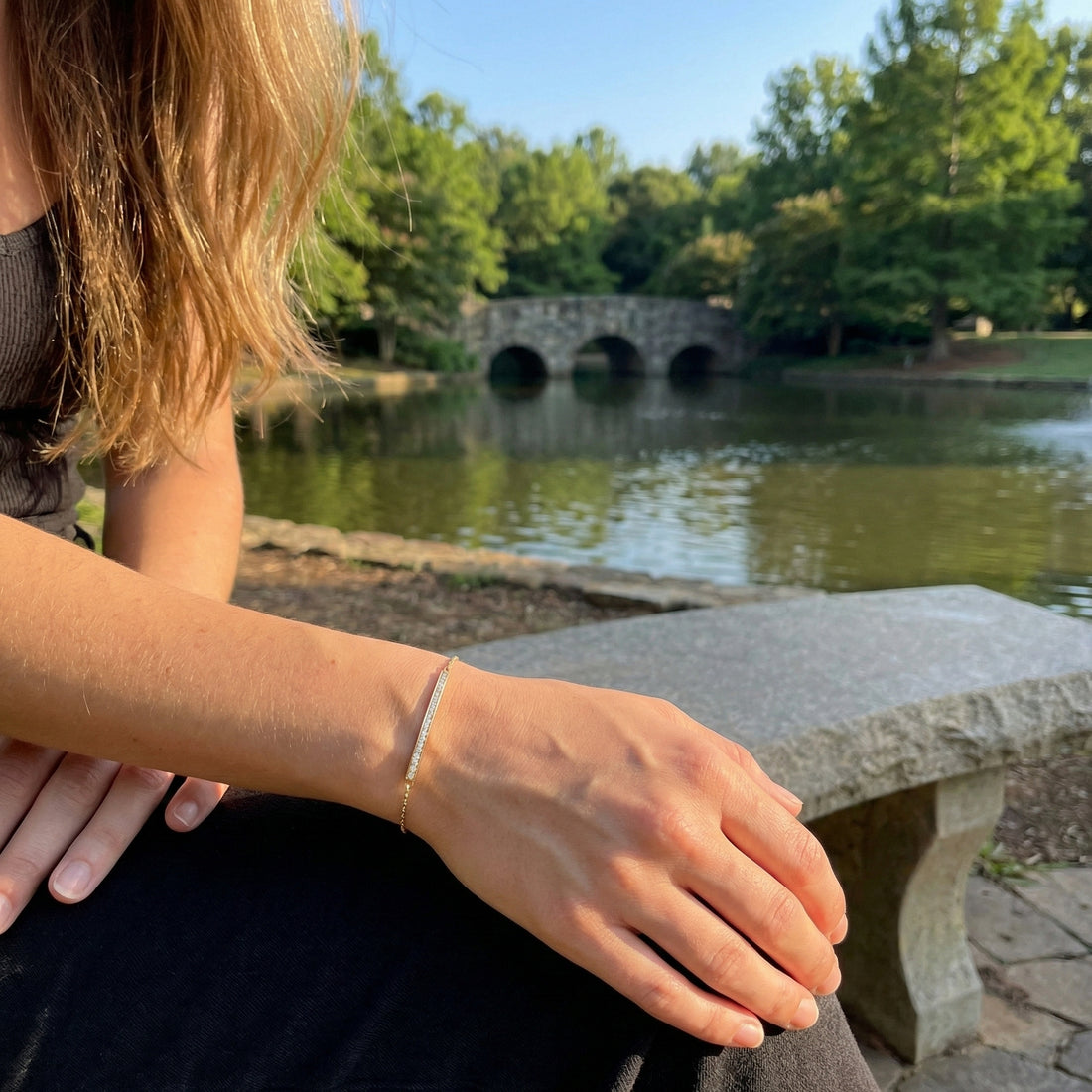 Diamond Bar Bracelet | 14K Yellow Gold | 0.17 ctw | Minimalist Diamond Bracelet - Brownee Jewelers