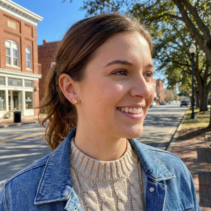 Madison L | Round Citrine Bezel Stud Earrings | 14K Yellow Gold | Gemstone Stud Earrings - Brownee Jewelers