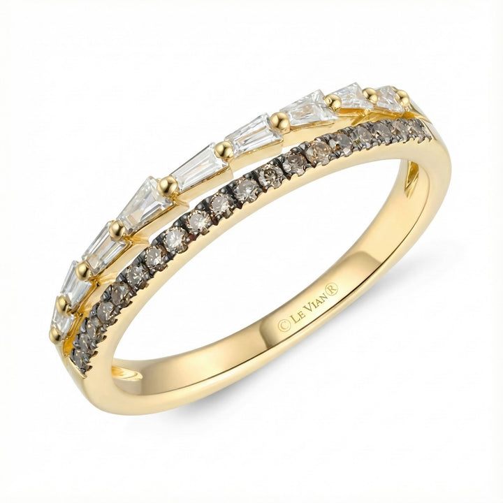Le Vian® 14K Honey Gold™ Baguette & Round Diamond Chocolatier® Band This elegant Le Vian® band features a sleek row of 1/6 cts. Vanilla Diamonds® in tapered baguette cuts, paired with a warm row of 1/8 cts