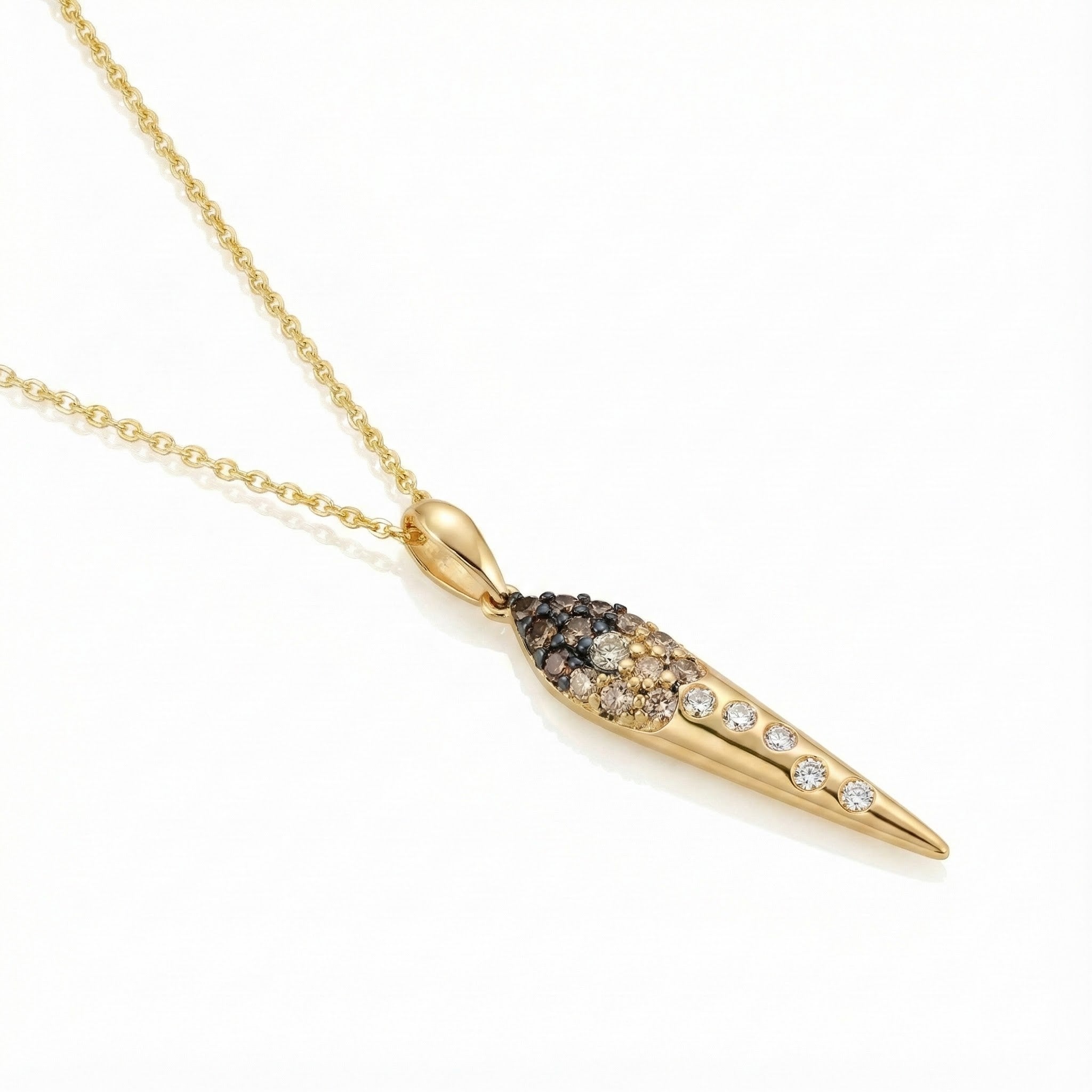 Chocolate Ombre Diamond Dagger Pendant | 14K Yellow Gold | 0.38 ctw | Modern Drop Necklace - Brownee Jewelers