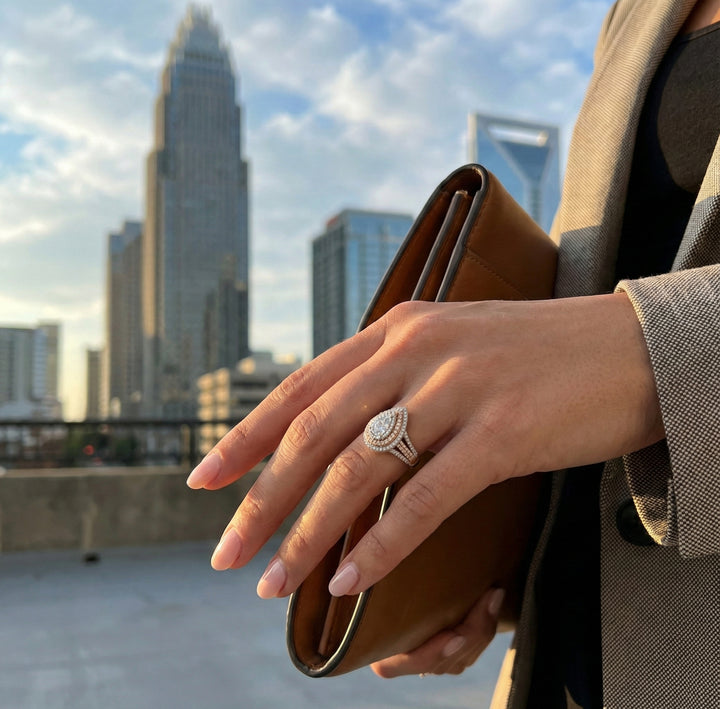 Pear Cluster Diamond Ring | 10K Two-Tone Gold | Round Diamonds | Statement Ring - Brownee Jewelers