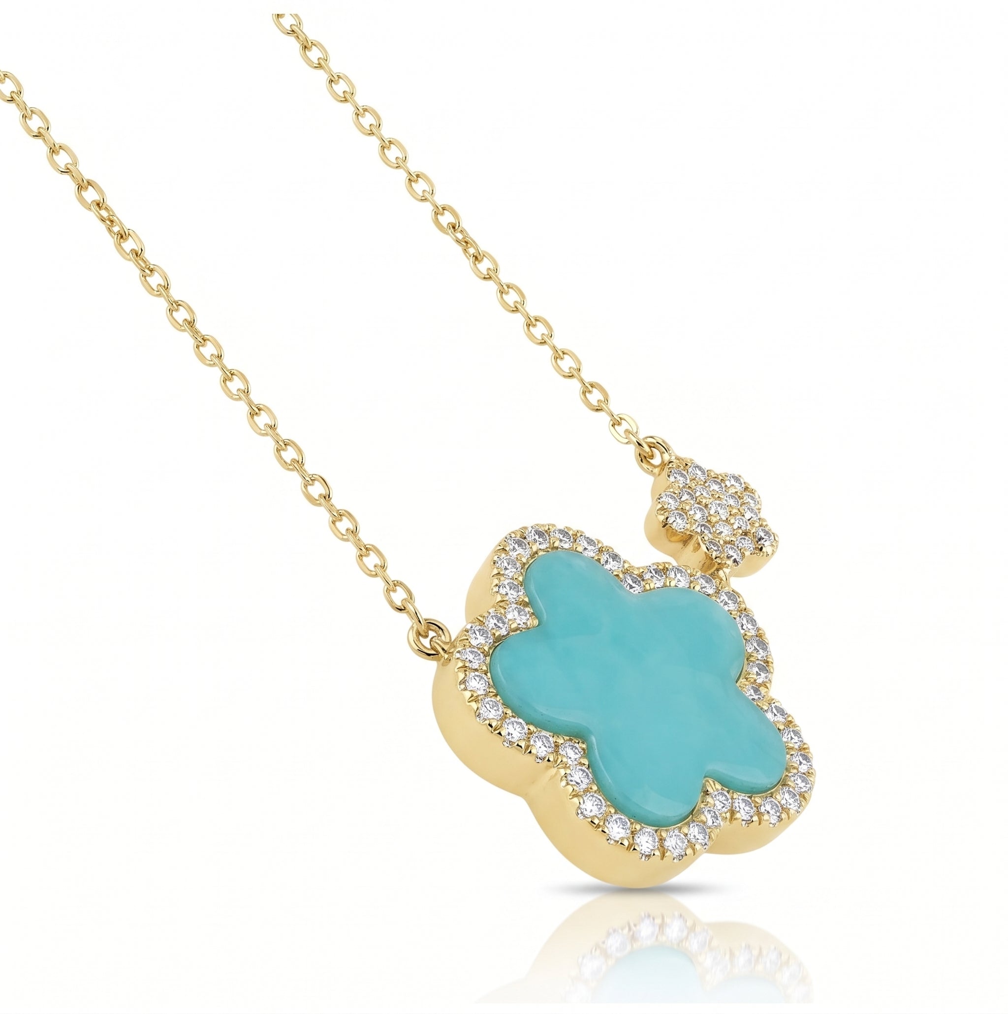 Diamond floral turquoise necklace in yellow gold 