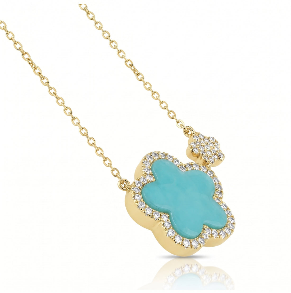 Diamond floral turquoise necklace in yellow gold 