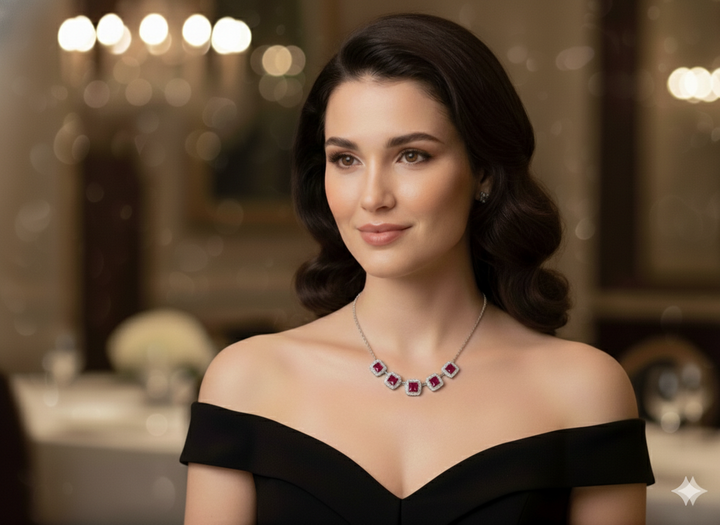 14K White Gold 1.43ct Ruby & .33ct Diamond Five-Station Necklace