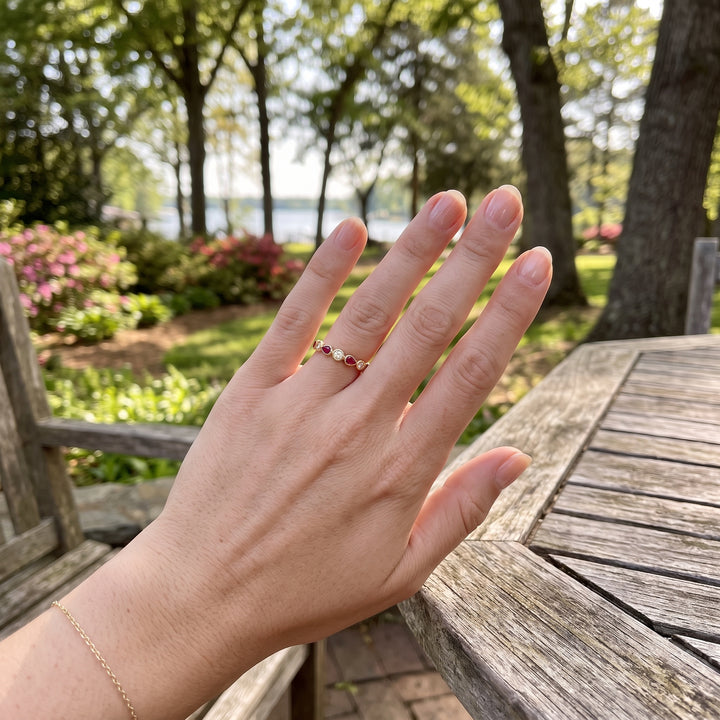 Created Ruby & Lab-Grown Diamond Alternating Band Ring | 10K Yellow Gold | 0.70 CT Created Ruby & 0.20 CT Lab Diamond | LGR45331-RDSF - Brownee Jewelers