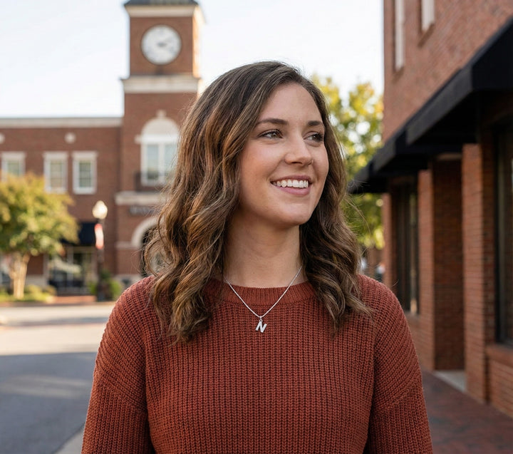 Diamond Initial “N” Pendant | Sterling Silver | 0.10 ctw | 18" | Pavé Initial | - Brownee Jewelers