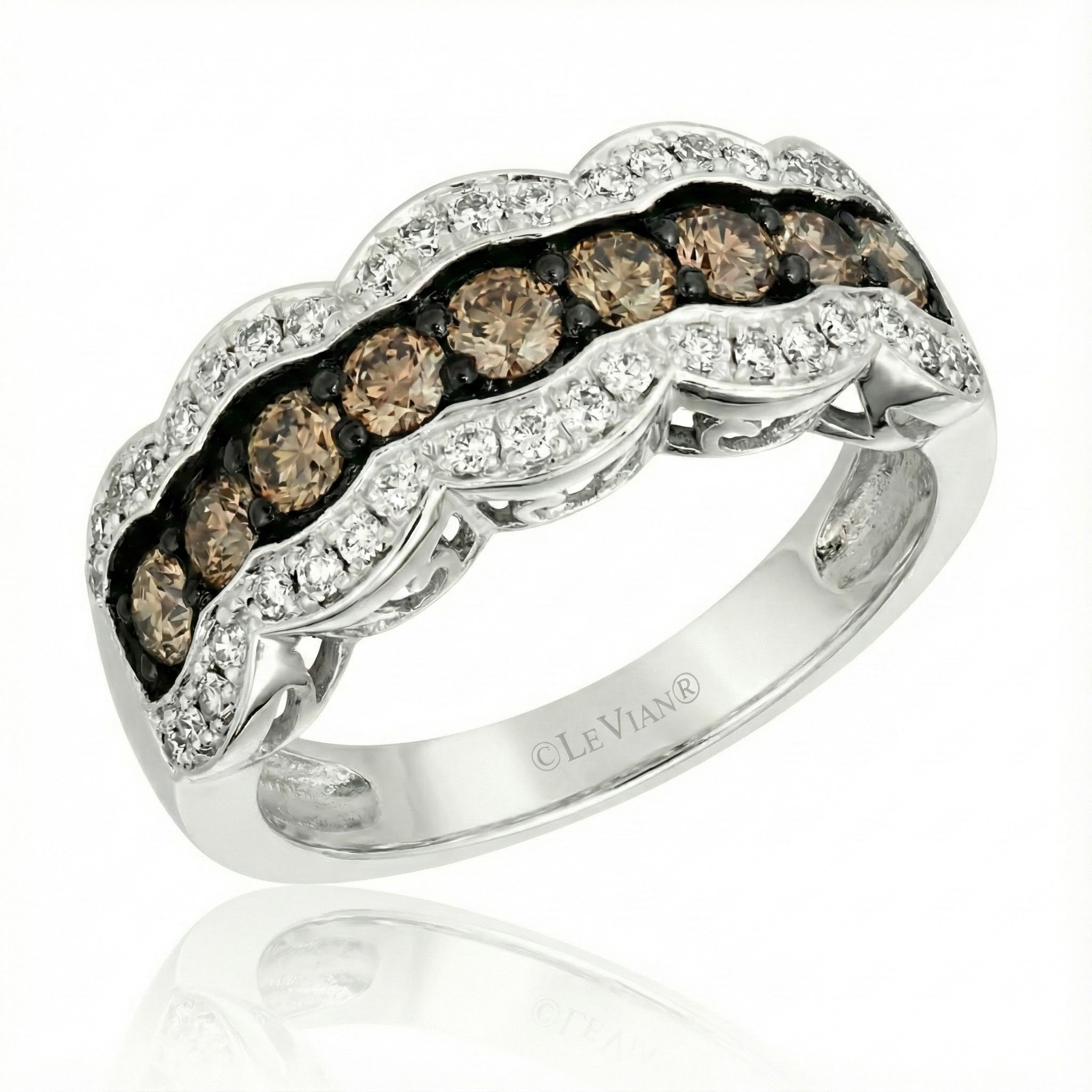 14K White Gold Le Vian® Chocolate & White Diamond Band This striking Le Vian® band features a row of rich Chocolate Diamonds® framed by scalloped halos of brilliant Vanilla Diamonds®.