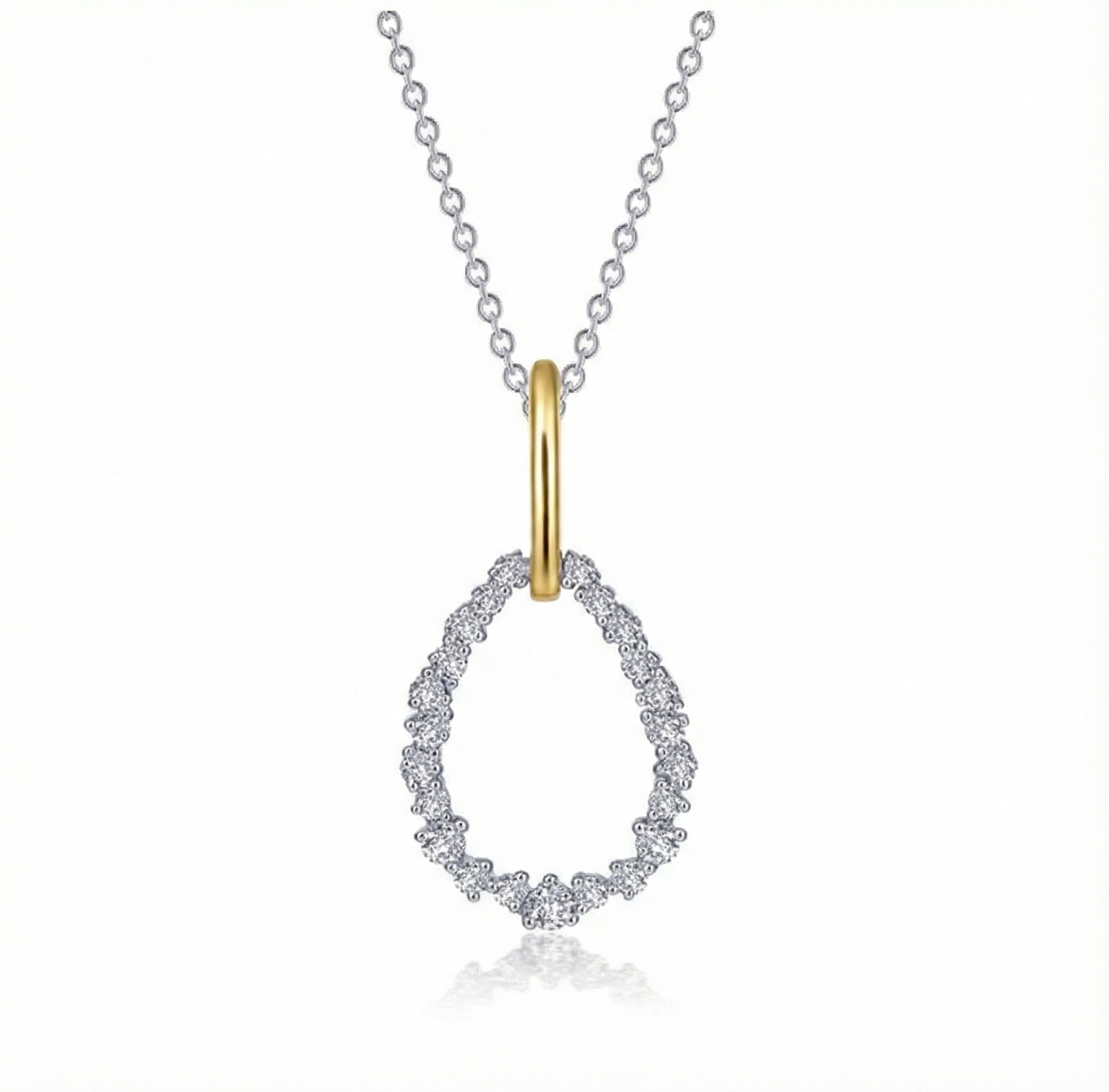 Lafonn | Teardrop CZ Pendant Necklace | Two-Tone Sterling Silver | 0.53 ctw | Open Drop Design - Brownee Jewelers