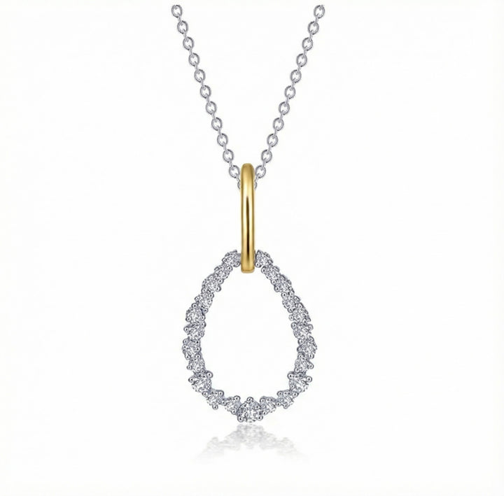 Lafonn | Teardrop CZ Pendant Necklace | Two-Tone Sterling Silver | 0.53 ctw | Open Drop Design - Brownee Jewelers