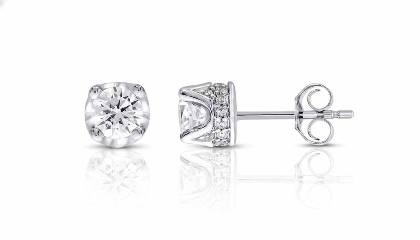 10K White Gold 1ct Total Weight Diamond Hidden Halo Stud Earrings