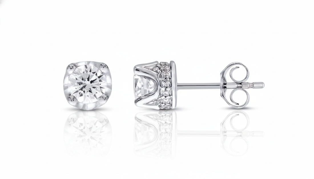 10K White Gold 1ct Total Weight Diamond Hidden Halo Stud Earrings