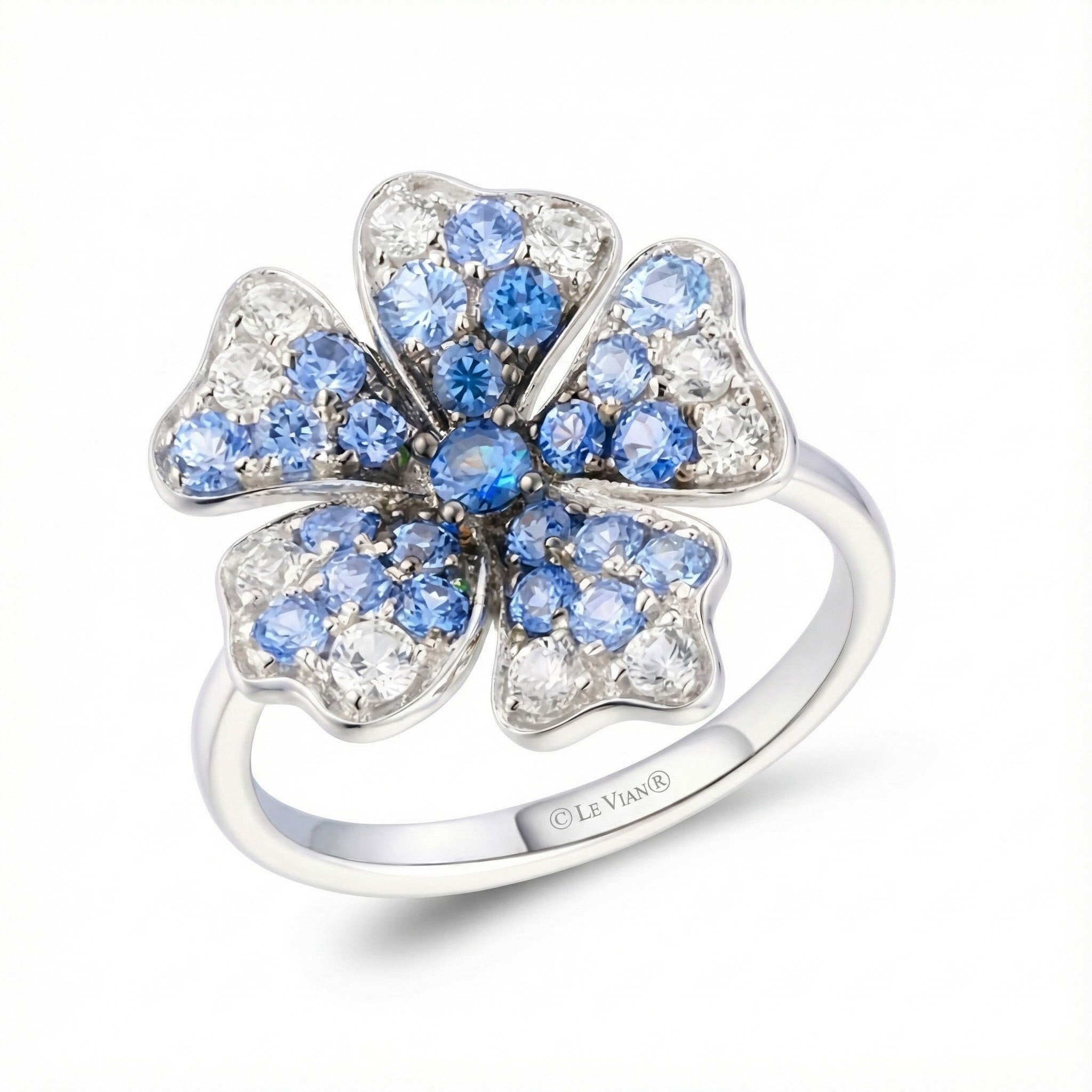 Denim Ombré® Sapphire Flower Ring | 14K White Gold | 1.39 ctw Blue & White Sapphires | Floral Ring - Brownee Jewelers