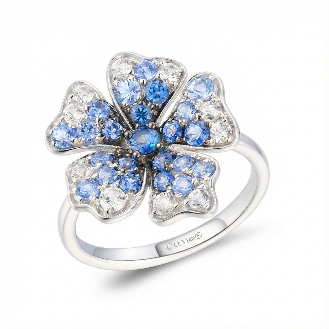 Denim Ombré® Sapphire Flower Ring | 14K White Gold | 1.39 ctw Blue & White Sapphires | Floral Ring - Brownee Jewelers