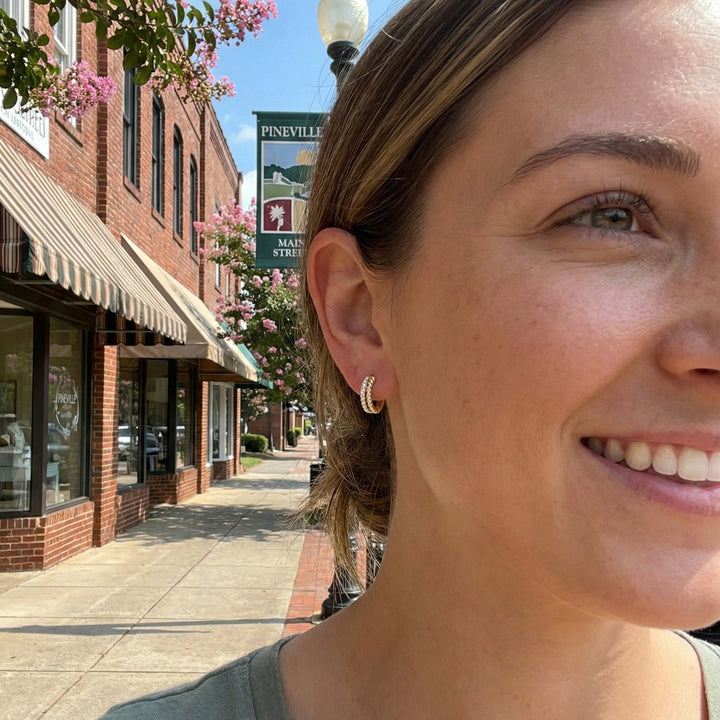 Diamond Rope Huggie Earrings | 14K Yellow Gold | 0.19 ctw Round Diamonds - Brownee Jewelers