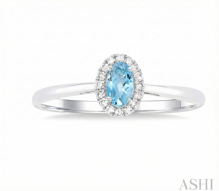 Aquamarine & Diamond Halo Ring, 0.07 ctw | 10K White Gold | - Brownee Jewelers