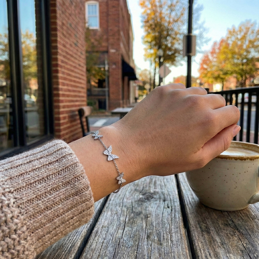 Diamond Butterfly Station Bracelet | 14K White Gold | 0.30 ctw | Pavé Butterfly Bracelet - Brownee Jewelers
