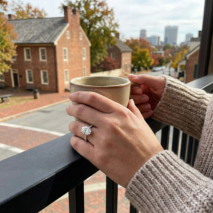 Oval CZ Solitaire Ring with Pavé Band | Sterling Silver - Brownee Jewelers