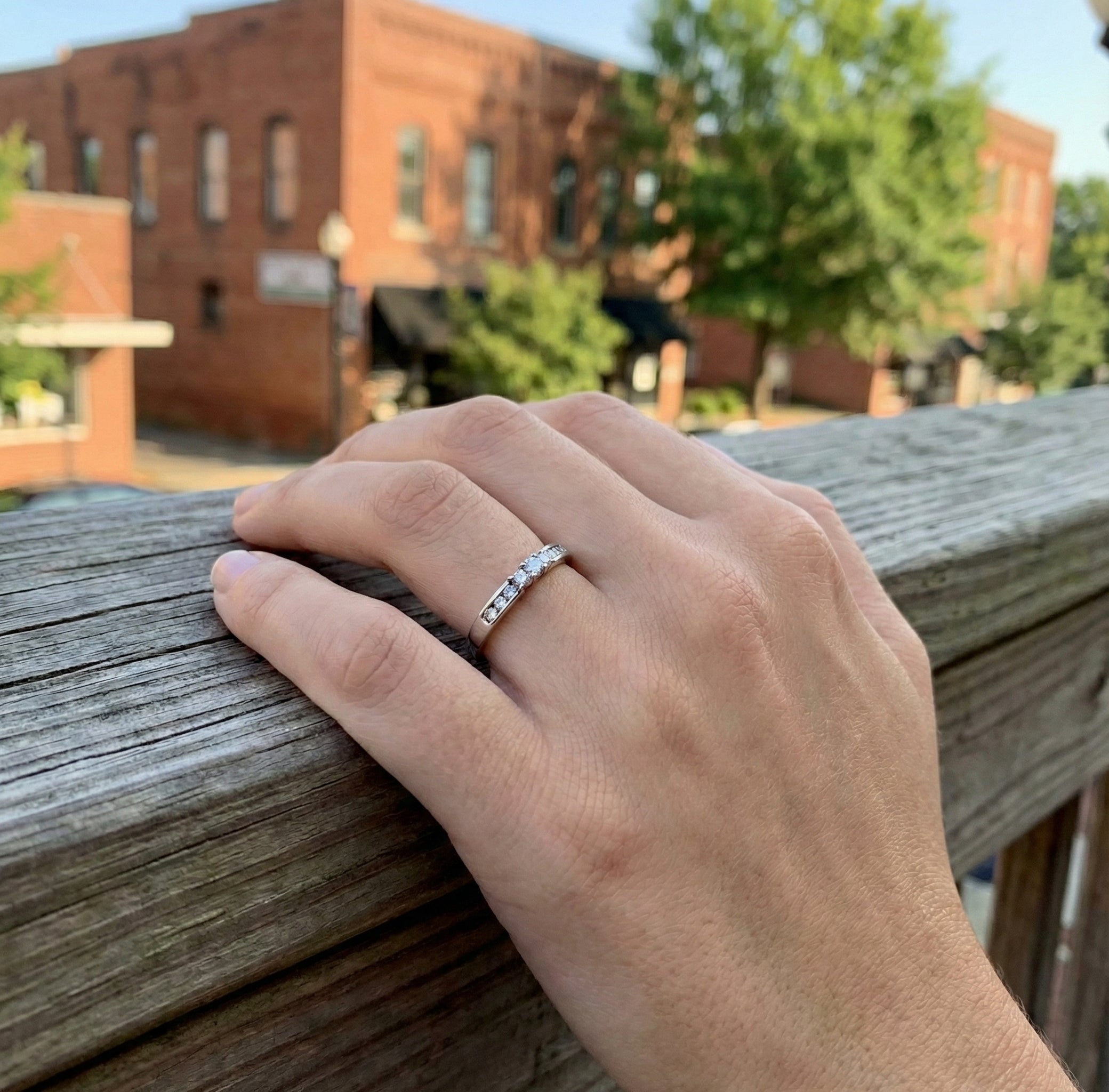 Round Diamond Three-Stone Ring | 10K White Gold | Classic Diamond Band - Brownee Jewelers