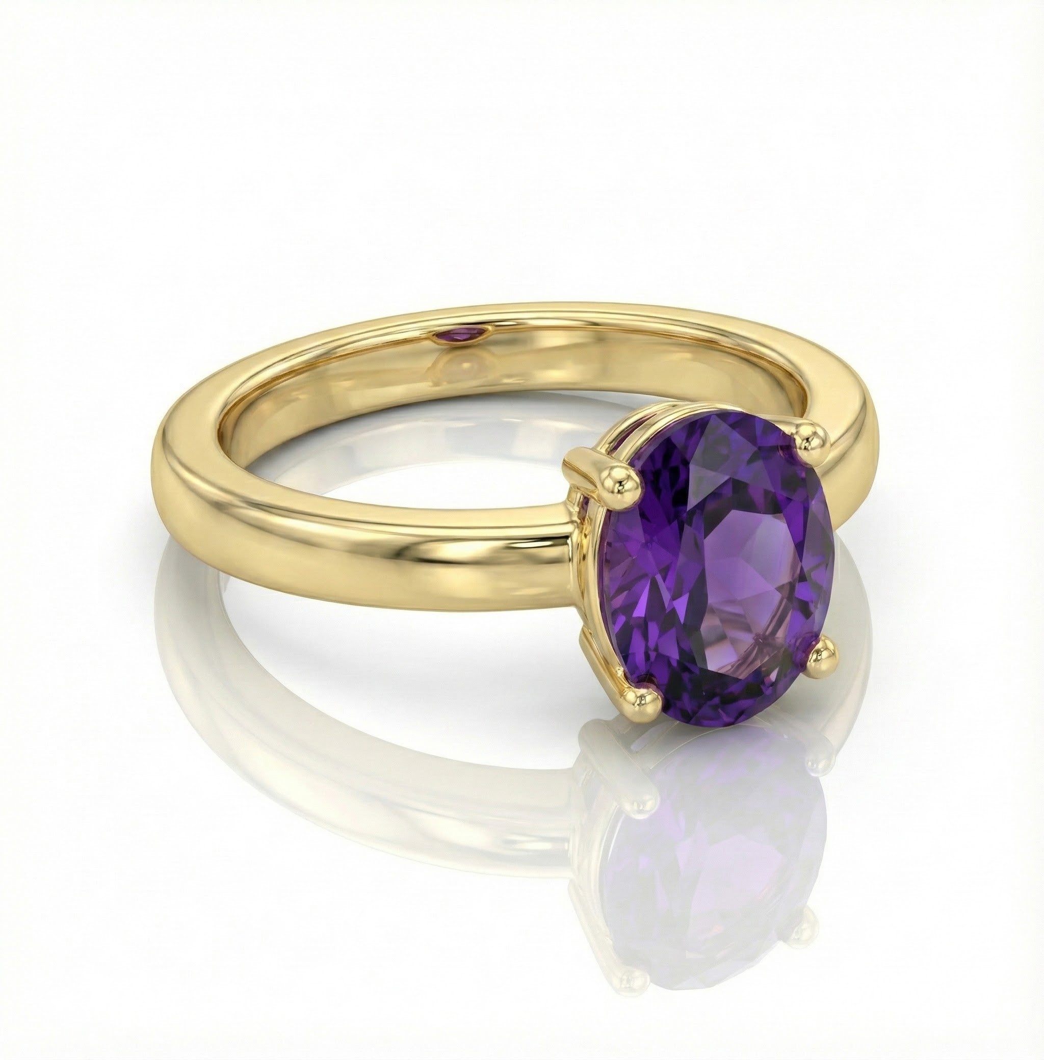 Oval Amethyst Solitaire Ring | 14K Yellow Gold | 8×6 mm - Brownee Jewelers