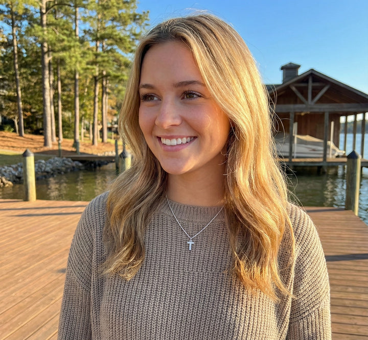 Silver Diamond Block “T” Initial Pendant – 1/20 CTW