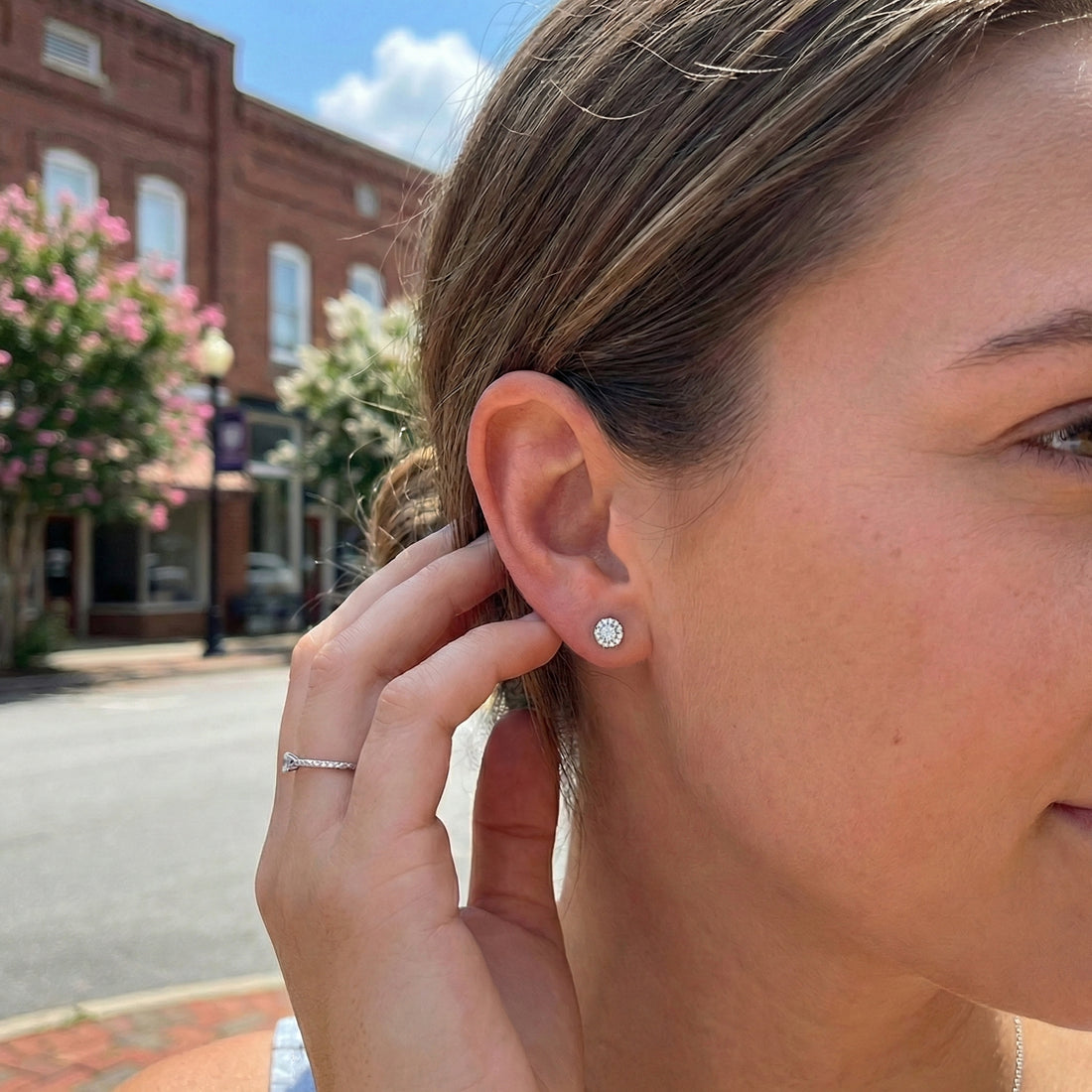 Diamond Halo Stud Earrings | 14K White Gold | 0.24 ctw | Classic Diamond Studs - Brownee Jewelers