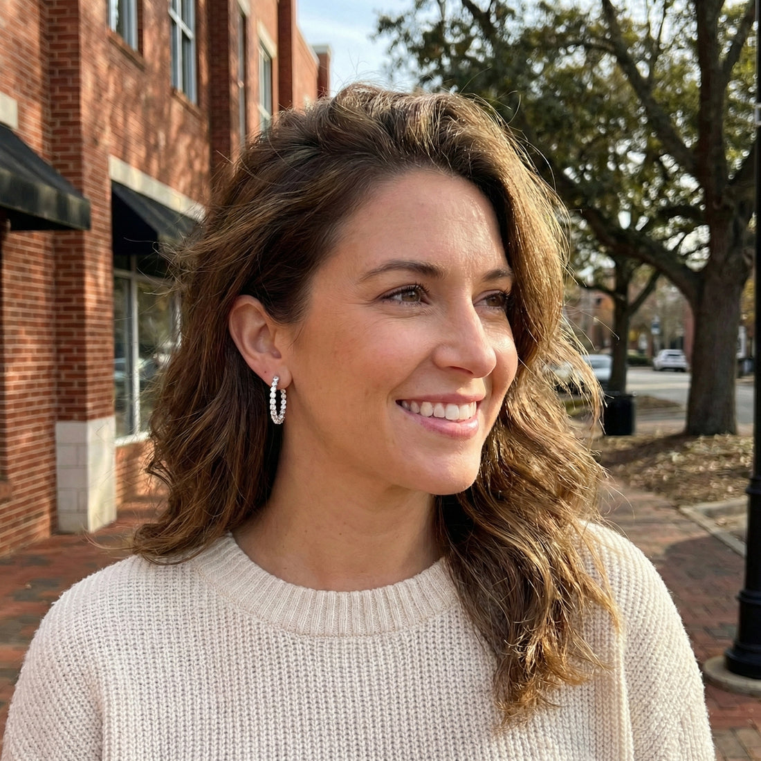 CZ Hoop Earrings | Sterling Silver | 25 mm | Inside-Out Hinged Hoops - Brownee Jewelers