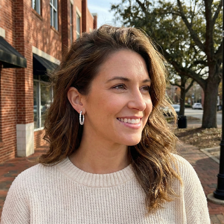 CZ Hoop Earrings | Sterling Silver | 25 mm | Inside-Out Hinged Hoops - Brownee Jewelers