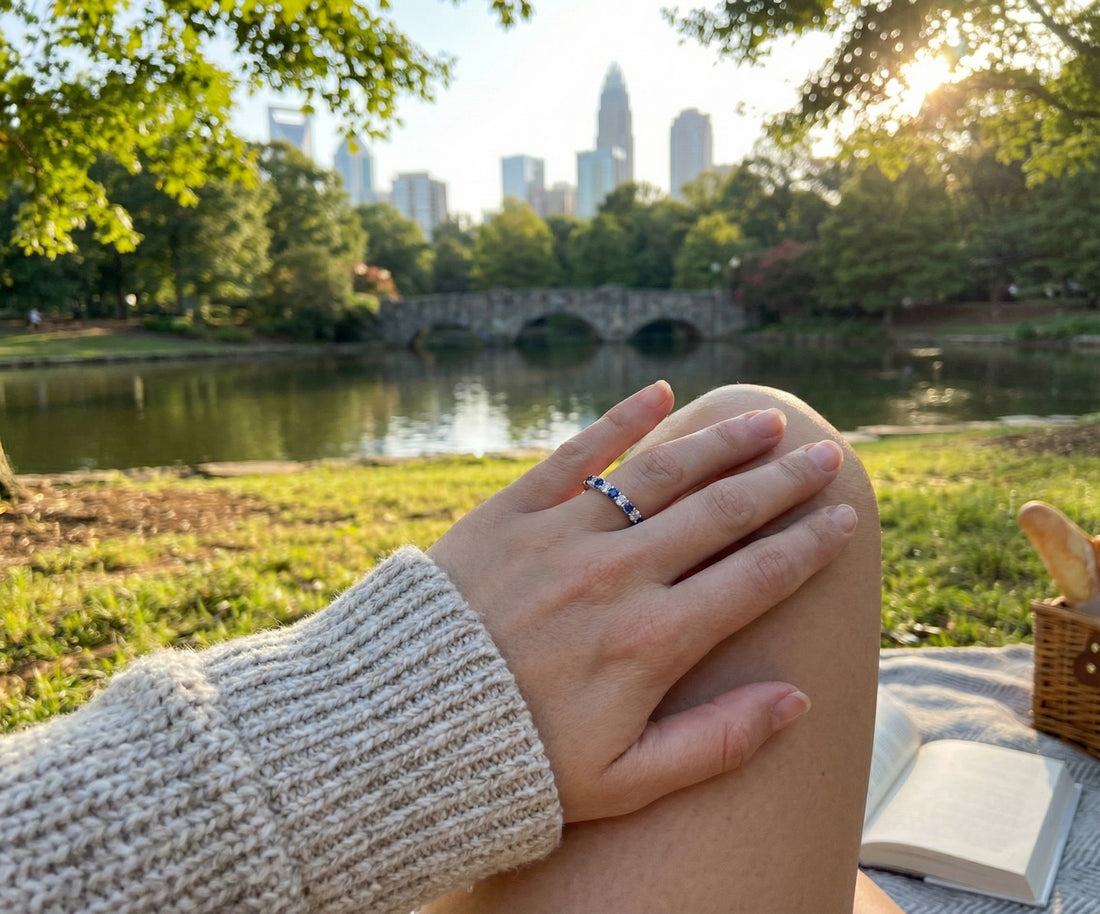 Alternating Lab Sapphire & CZ Band Ring | Sterling Silver - Brownee Jewelers
