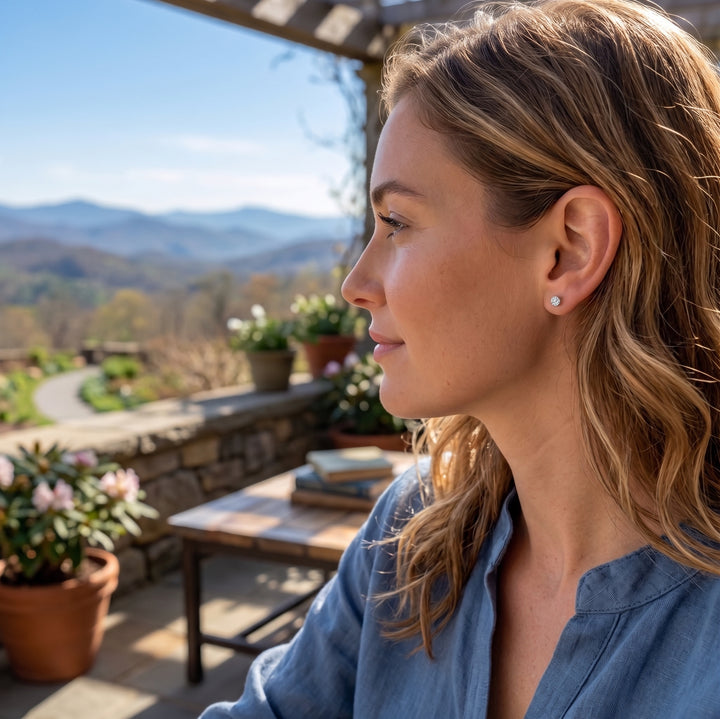Round Lab-Grown Diamond Stud Earrings | 14K White Gold | .50 ctw Round Diamonds | Martini 3-Prong Setting - Brownee Jewelers