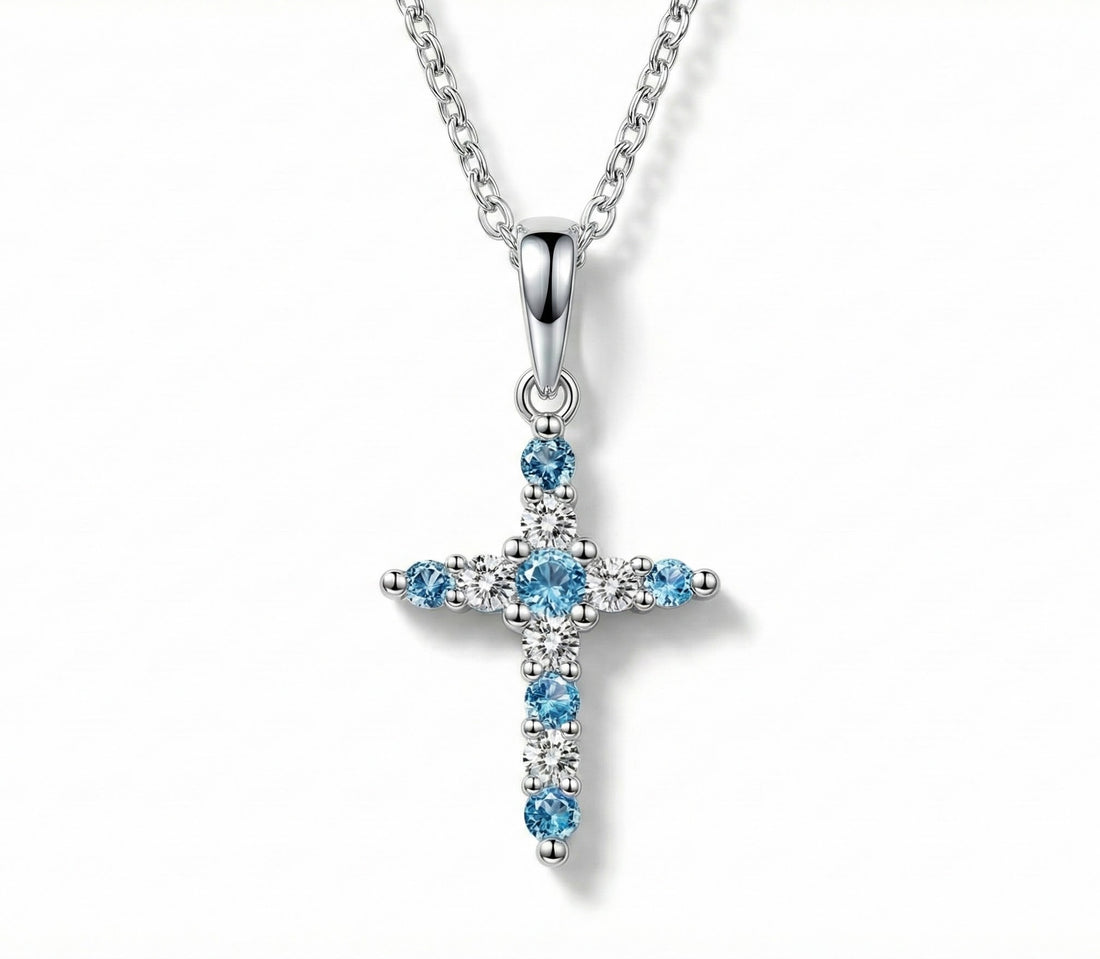 Lafonn December Birthstone Blue Topaz Cross Necklace