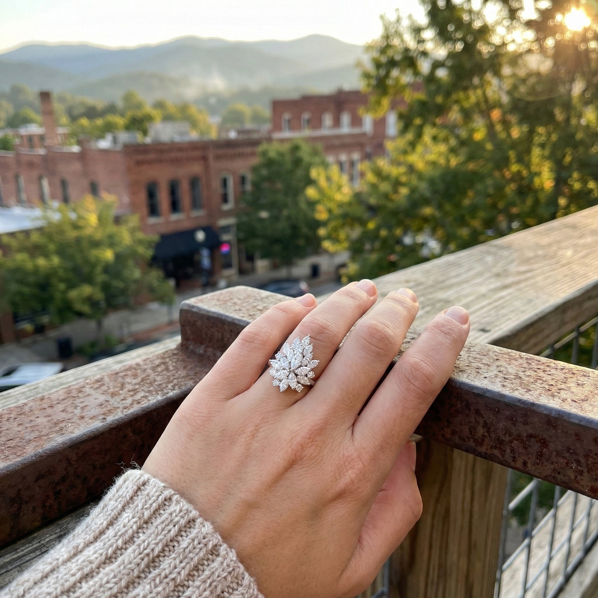 Marquise & Round Diamond Floral Ring | 1.60 ctw | 14K White Gold | Statement Cluster Ring - Brownee Jewelers