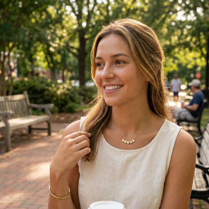 Oval, Emerald & Heart Lab-Grown Diamond Bezel Necklace | 14K Yellow Gold | 1.09 CTW Lab-Grown Diamonds | Multi-Shape Station Necklace - Brownee Jewelers