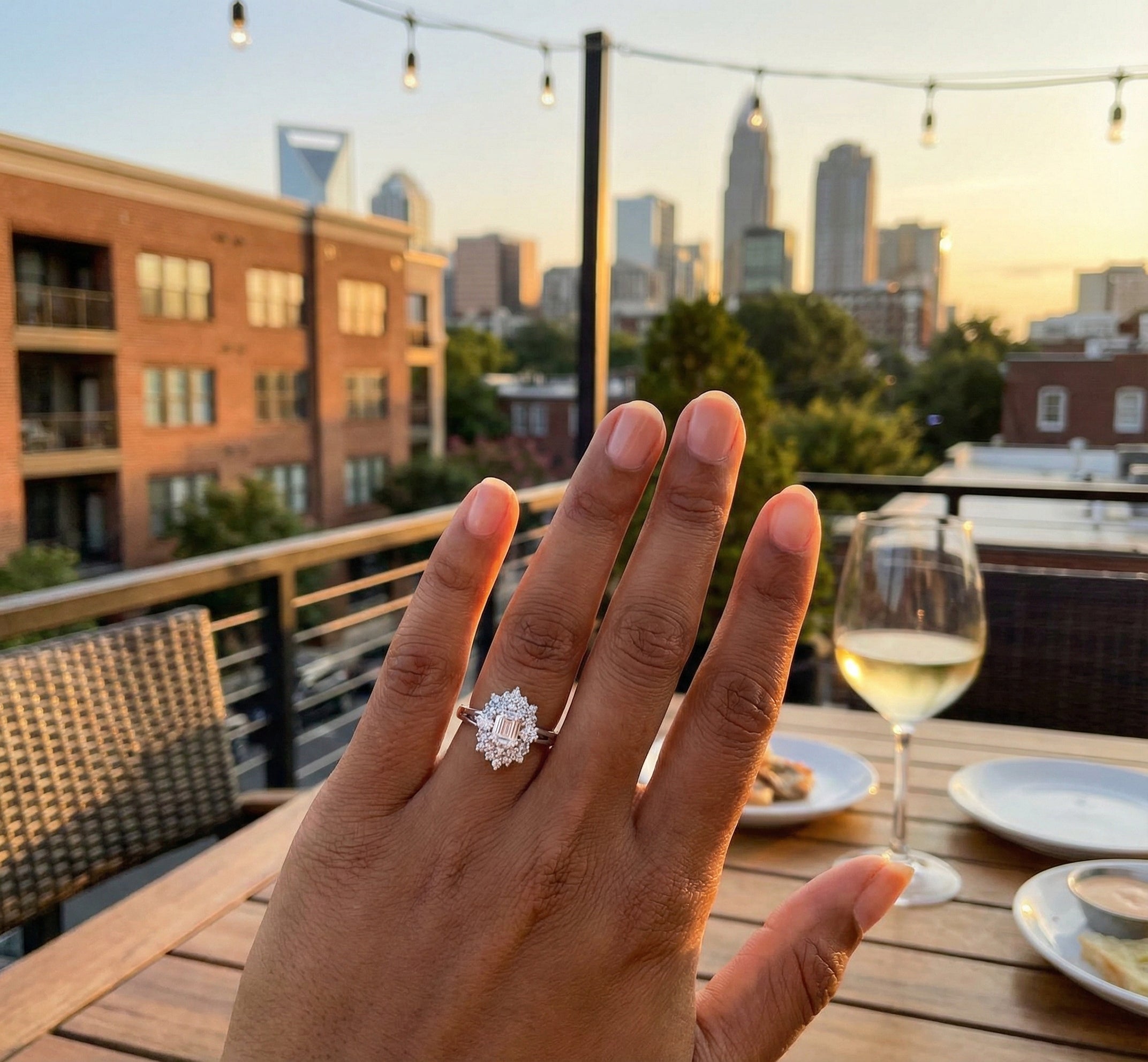 Emerald Cut Diamond Halo Ring | 14K White Gold | Split Shank Cluster Design - Brownee Jewelers