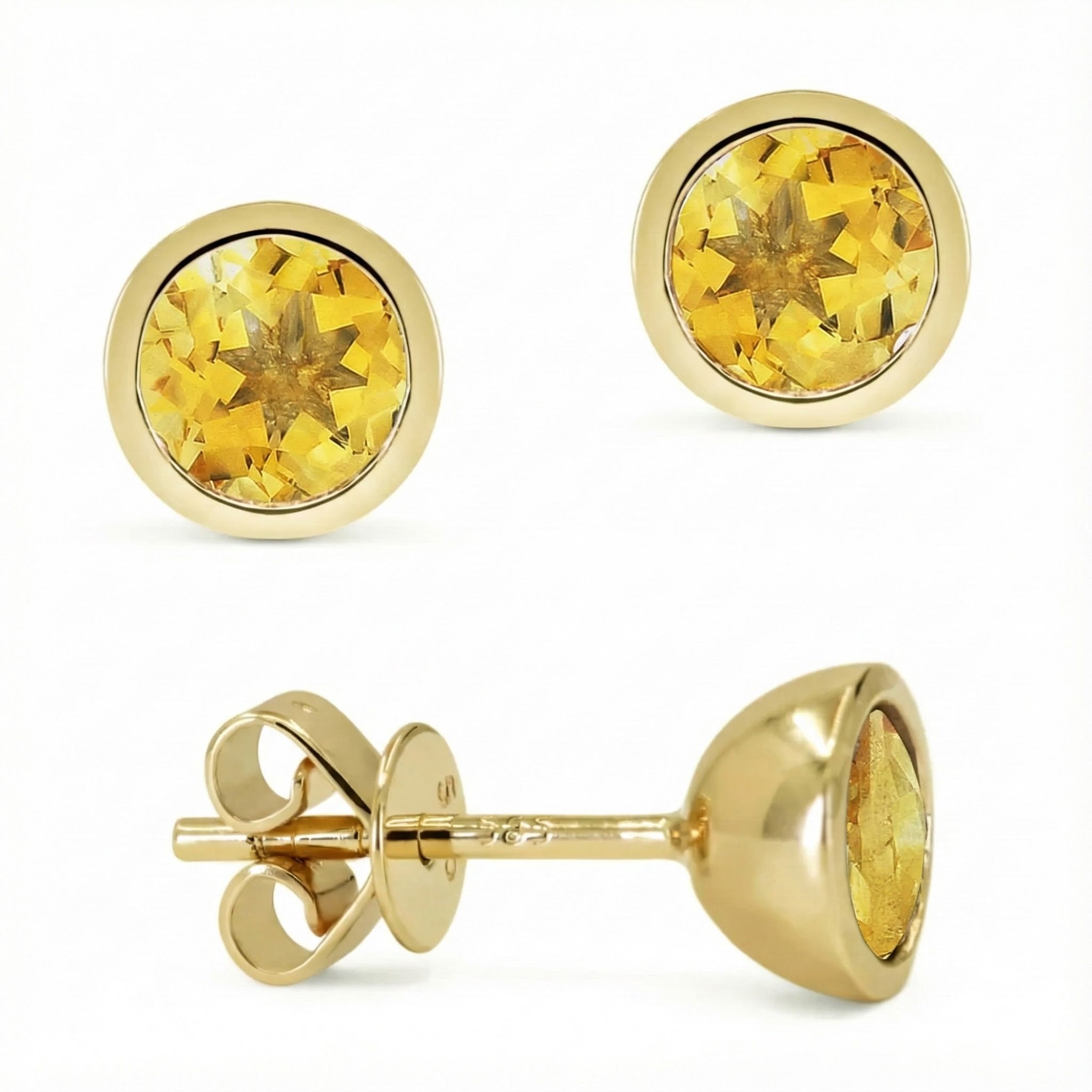 Madison L | Round Citrine Bezel Stud Earrings | 14K Yellow Gold | Gemstone Stud Earrings - Brownee Jewelers