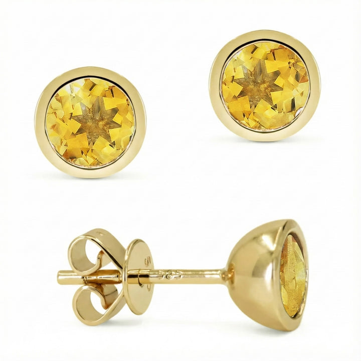 Madison L | Round Citrine Bezel Stud Earrings | 14K Yellow Gold | Gemstone Stud Earrings - Brownee Jewelers