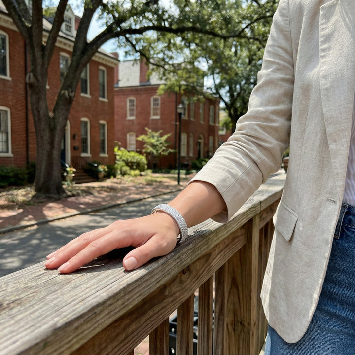 Diamond Pavé Bangle Bracelet | 14K White Gold | 3.82 ctw | Luxury Statement Bangle - Brownee Jewelers