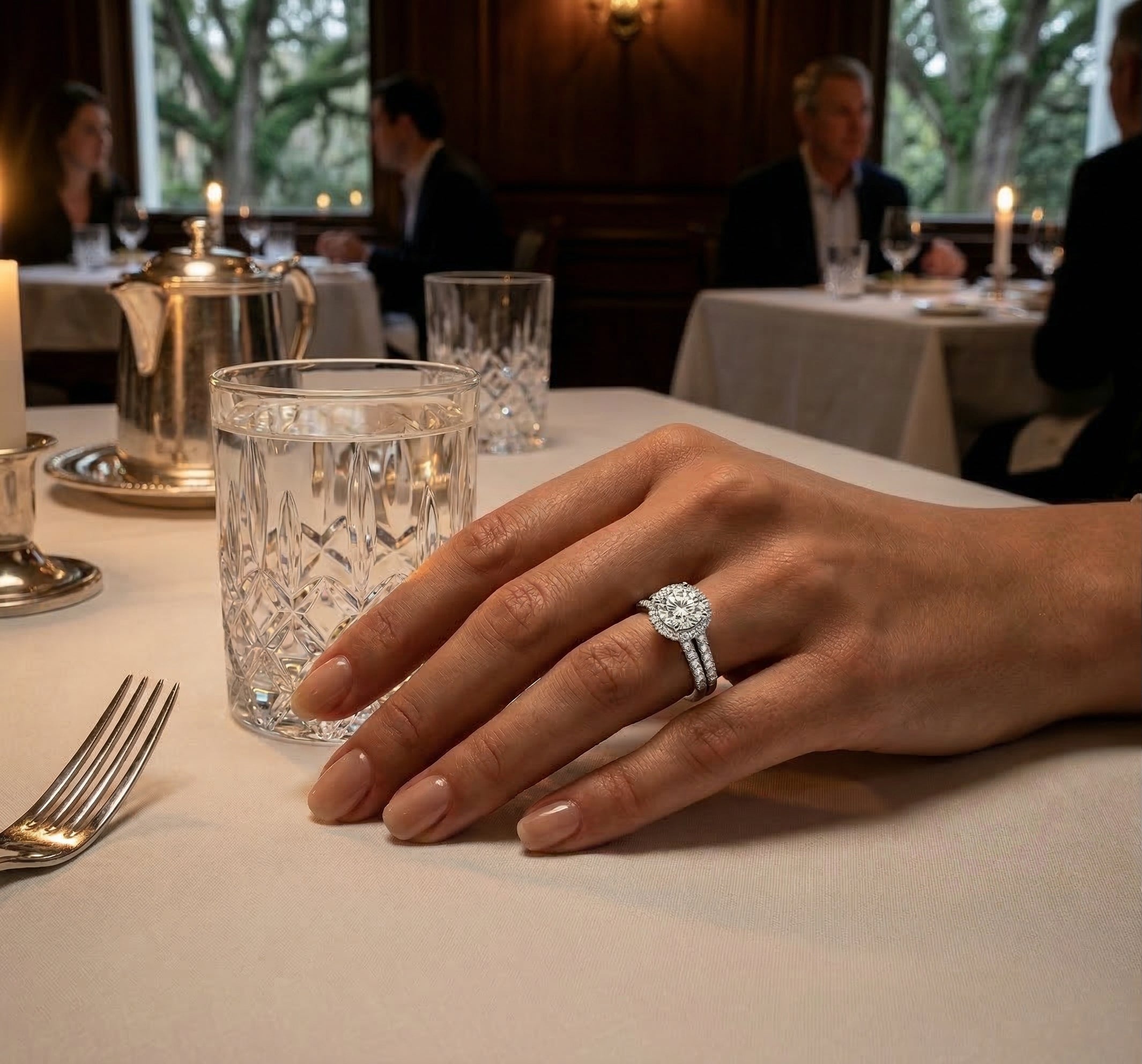 Round Lab-Grown Diamond Halo Bridal Ring Set | 14K White Gold | Engagement Ring Set | 1.00 ct Center - Brownee Jewelers