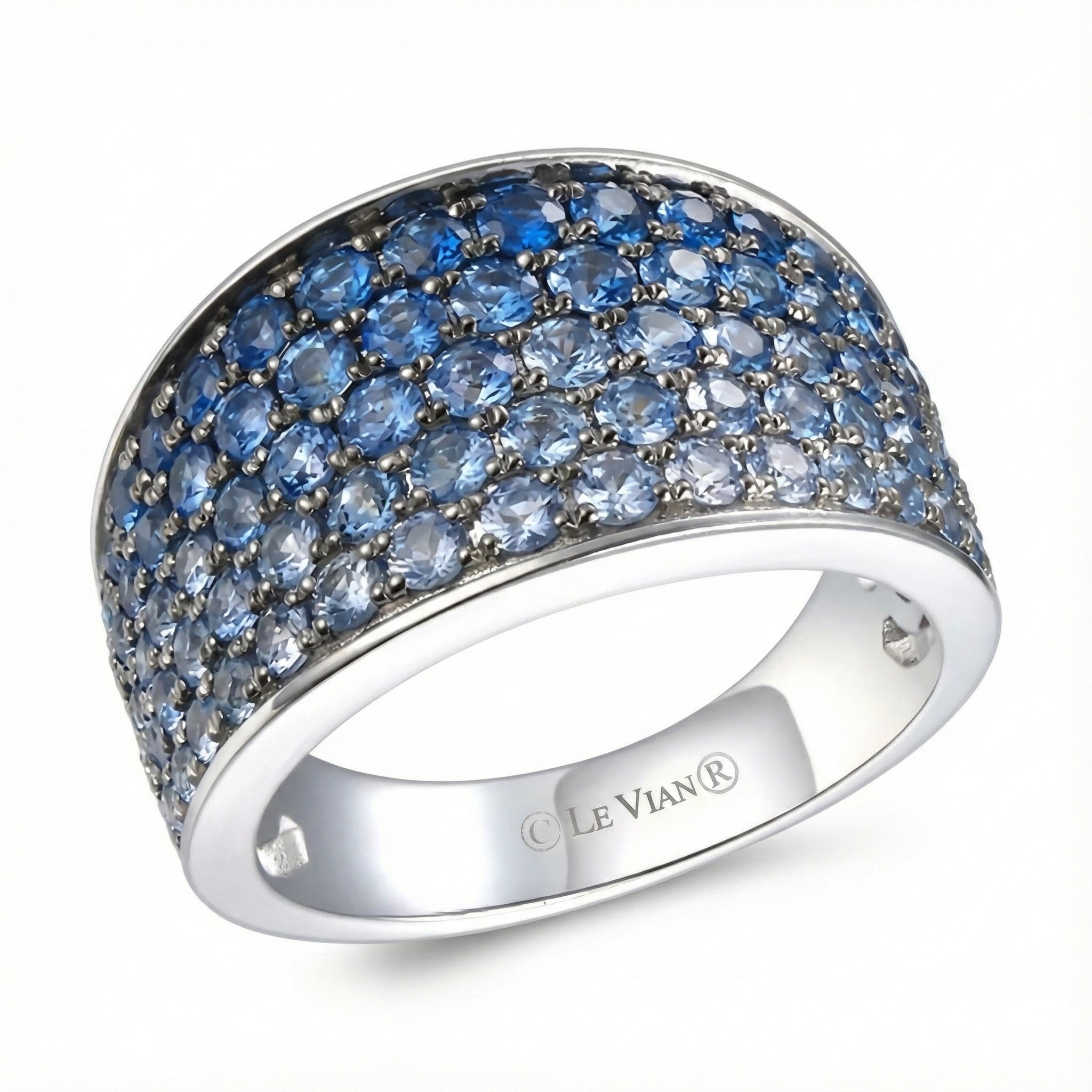 Ombre® Blue Sapphire Band | 14K White Gold | 2.50 ctw | Pavé Sapphire Ring - Brownee Jewelers