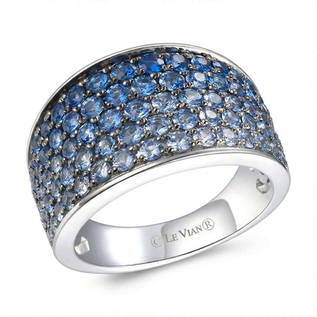 Ombre® Blue Sapphire Band | 14K White Gold | 2.50 ctw | Pavé Sapphire Ring - Brownee Jewelers