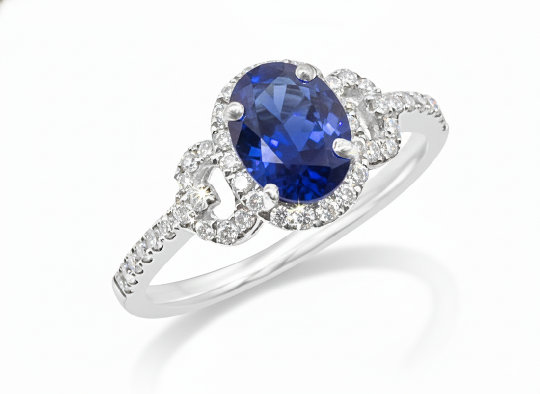 14K White Gold 1.09ct Oval Sapphire & .35ct Diamond Ring