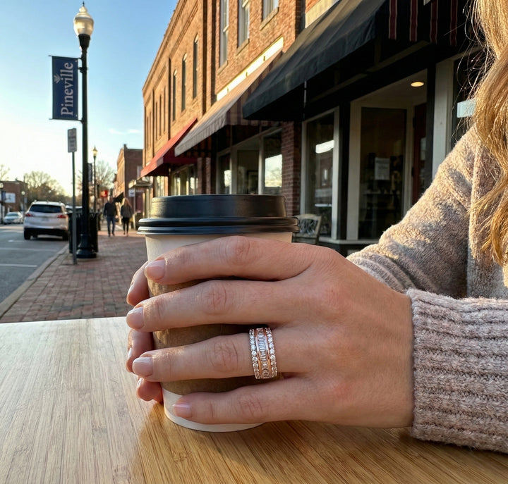 Mixed-Cut Diamond Band Ring | 14K Rose Gold | Princess, Baguette & Round Diamonds | Statement Band - Brownee Jewelers