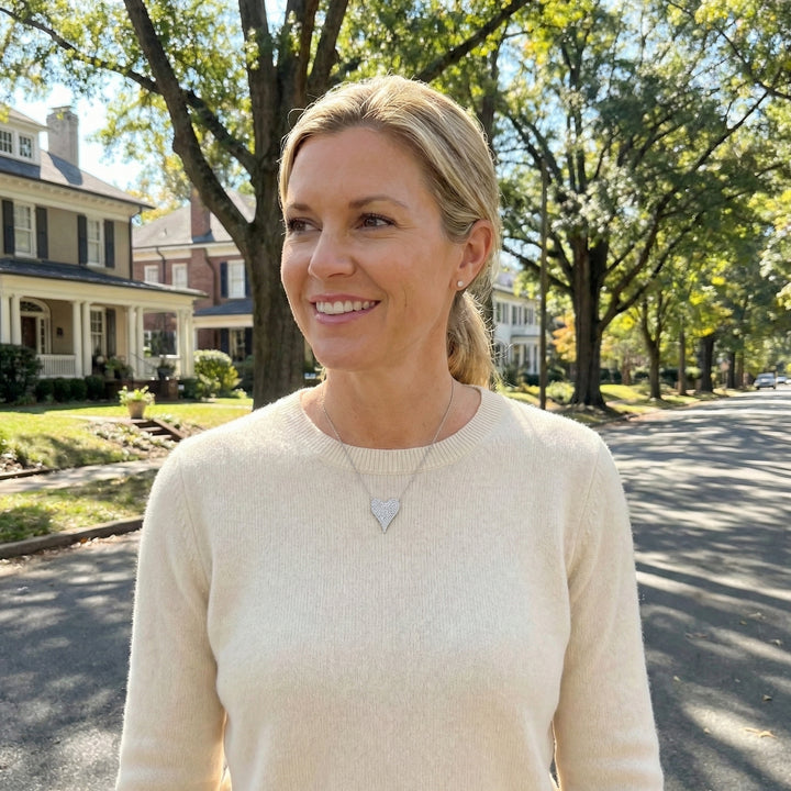 Diamond Pavé Heart Necklace | 14K White Gold | 0.43 ctw | Romantic Pendant Necklace - Brownee Jewelers