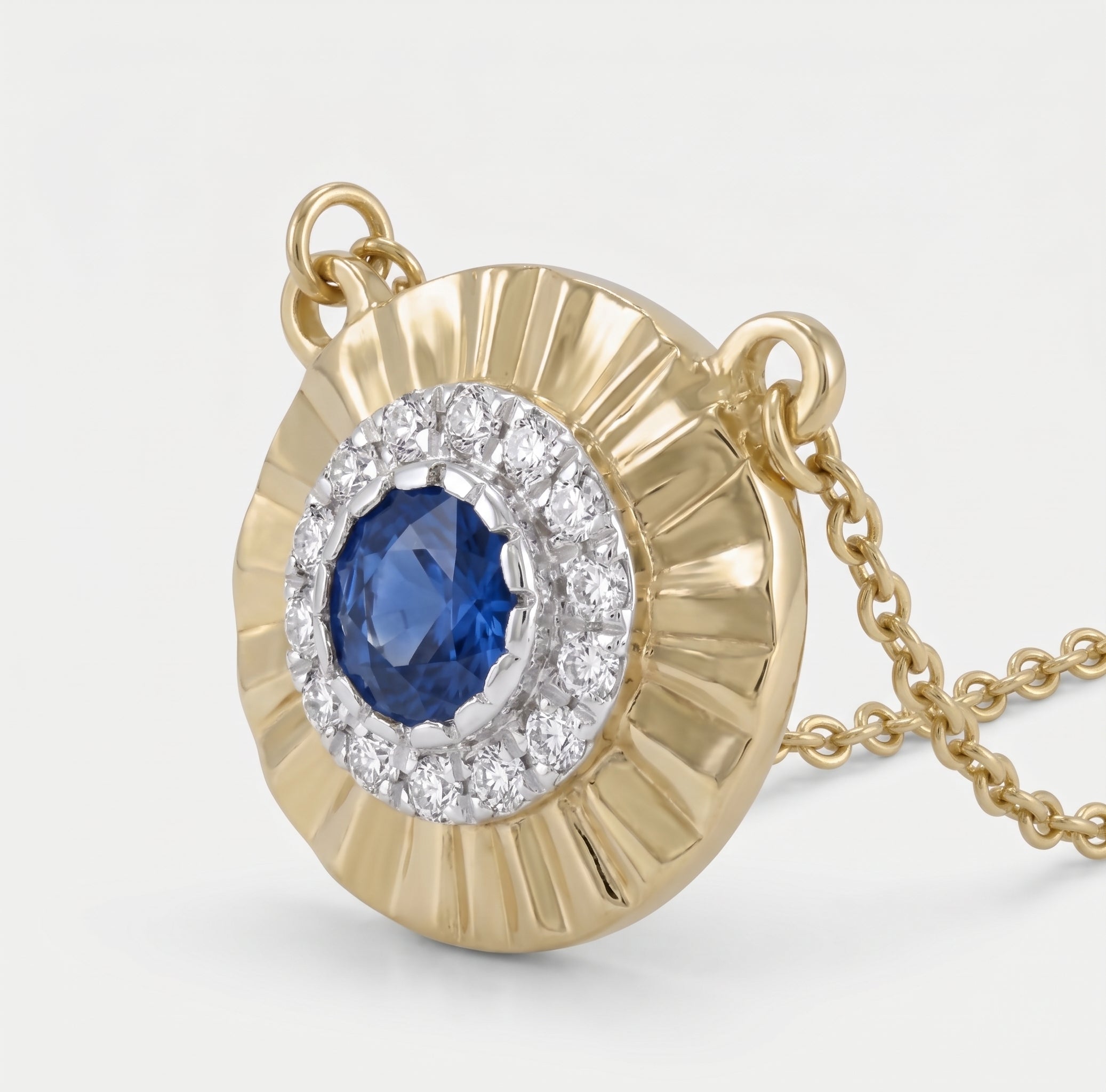 14KT YELLOW GOLD SAPPHIRE AND DIAMOND NECKLACE 