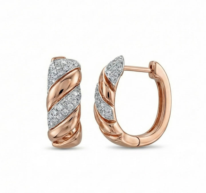 Diamond Twist Huggie Hoop Earrings | 14K Yellow Gold | 0.33 ctw | Sculpted Design - Brownee Jewelers