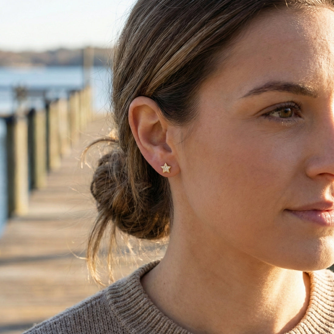 Diamond Star Stud Earrings | 14K Yellow Gold | 0.07 ctw | Pavé Star Studs - Brownee Jewelers